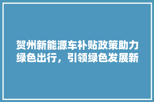 贺州新能源车补贴政策助力绿色出行，引领绿色发展新风尚