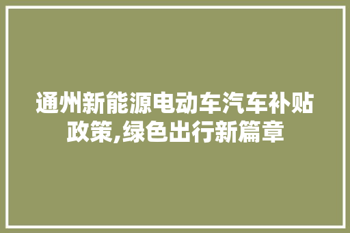 通州新能源电动车汽车补贴政策,绿色出行新篇章