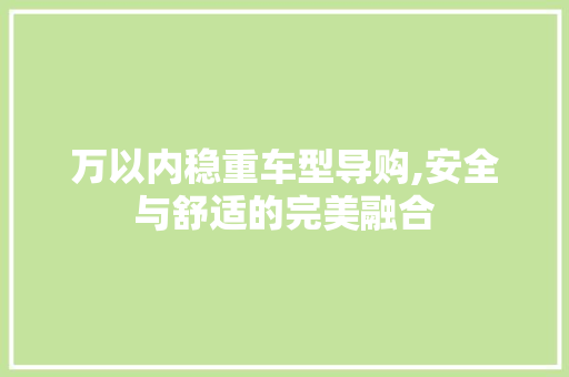 万以内稳重车型导购,安全与舒适的完美融合