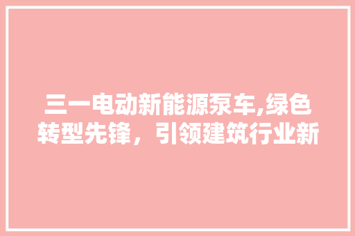 三一电动新能源泵车,绿色转型先锋，引领建筑行业新潮流