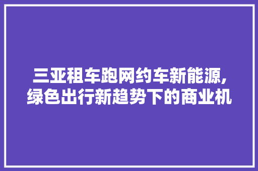 三亚租车跑网约车新能源,绿色出行新趋势下的商业机遇