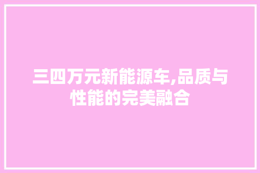 三四万元新能源车,品质与性能的完美融合