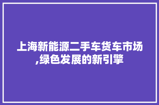 上海新能源二手车货车市场,绿色发展的新引擎 车型评测