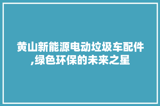 黄山新能源电动垃圾车配件,绿色环保的未来之星