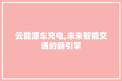 云能源车充电,未来智能交通的新引擎