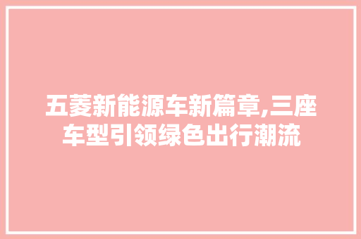 五菱新能源车新篇章,三座车型引领绿色出行潮流