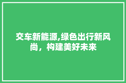 交车新能源,绿色出行新风尚，构建美好未来 新车资讯