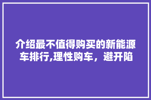 介绍最不值得购买的新能源车排行,理性购车，避开陷阱！