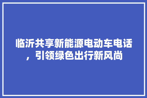 临沂共享新能源电动车电话，引领绿色出行新风尚