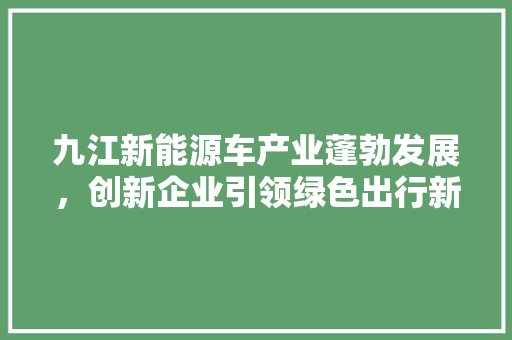 九江新能源车产业蓬勃发展，创新企业引领绿色出行新风尚
