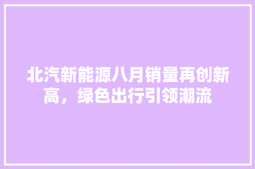 北汽新能源八月销量再创新高，绿色出行引领潮流