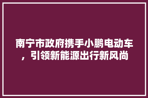 南宁市政府携手小鹏电动车，引领新能源出行新风尚