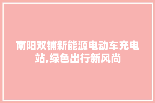 南阳双铺新能源电动车充电站,绿色出行新风尚