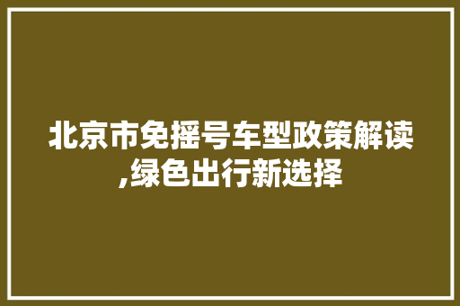 北京市免摇号车型政策解读,绿色出行新选择
