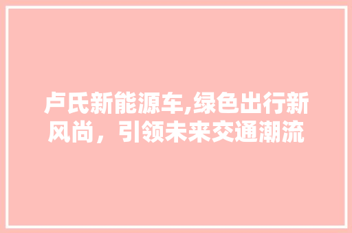 卢氏新能源车,绿色出行新风尚，引领未来交通潮流