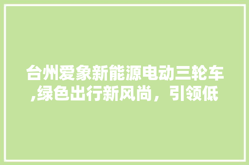 台州爱象新能源电动三轮车,绿色出行新风尚，引领低碳生活潮流
