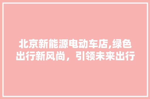 北京新能源电动车店,绿色出行新风尚，引领未来出行潮流