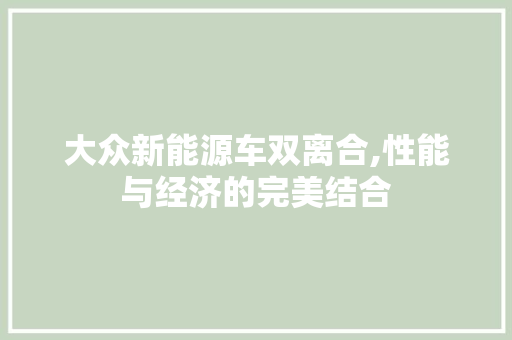 大众新能源车双离合,性能与经济的完美结合