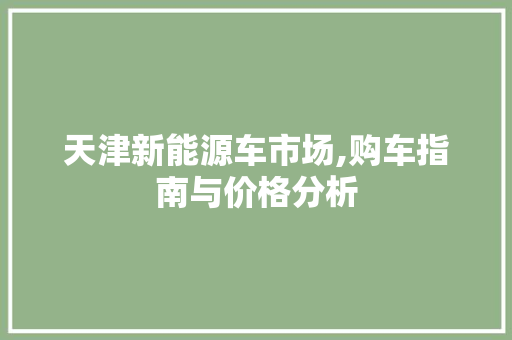 天津新能源车市场,购车指南与价格分析