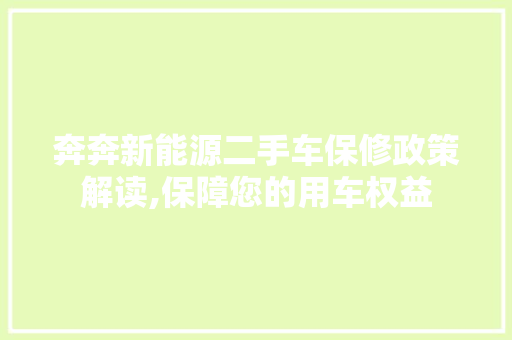 奔奔新能源二手车保修政策解读,保障您的用车权益