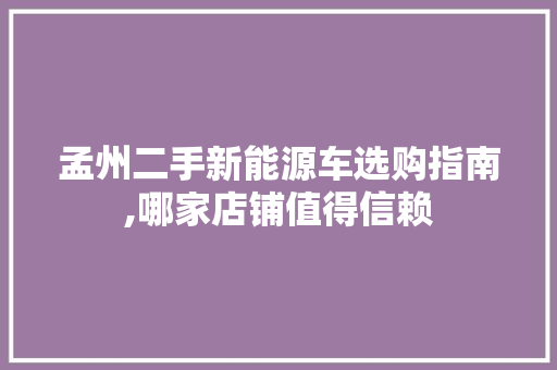 孟州二手新能源车选购指南,哪家店铺值得信赖