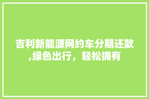 吉利新能源网约车分期还款,绿色出行，轻松拥有 新能源汽车