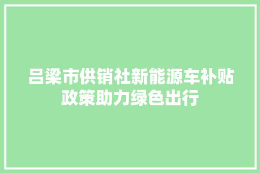 吕梁市供销社新能源车补贴政策助力绿色出行 车联网技术