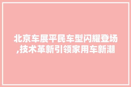 北京车展平民车型闪耀登场,技术革新引领家用车新潮流