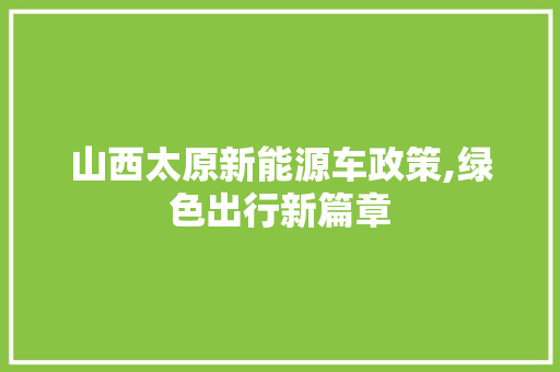 山西太原新能源车政策,绿色出行新篇章