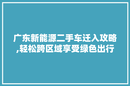 广东新能源二手车迁入攻略,轻松跨区域享受绿色出行