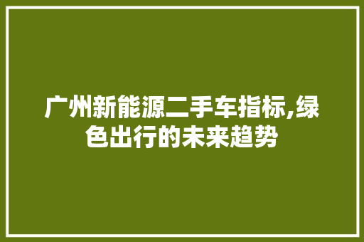 广州新能源二手车指标,绿色出行的未来趋势