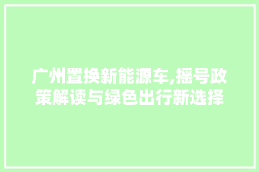 广州置换新能源车,摇号政策解读与绿色出行新选择