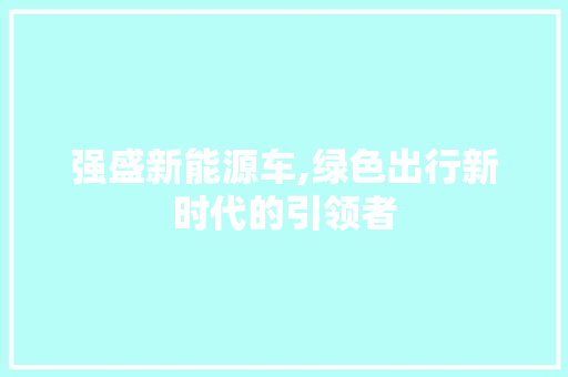 强盛新能源车,绿色出行新时代的引领者