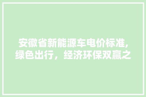 安徽省新能源车电价标准,绿色出行，经济环保双赢之路