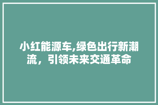 小红能源车,绿色出行新潮流，引领未来交通革命