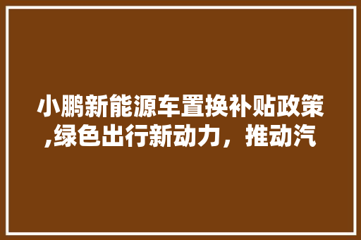 小鹏新能源车置换补贴政策,绿色出行新动力，推动汽车产业转型升级