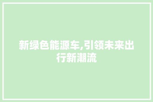 新绿色能源车,引领未来出行新潮流