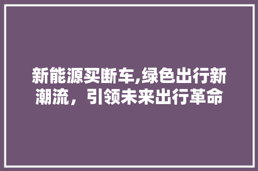 新能源买断车,绿色出行新潮流，引领未来出行革命