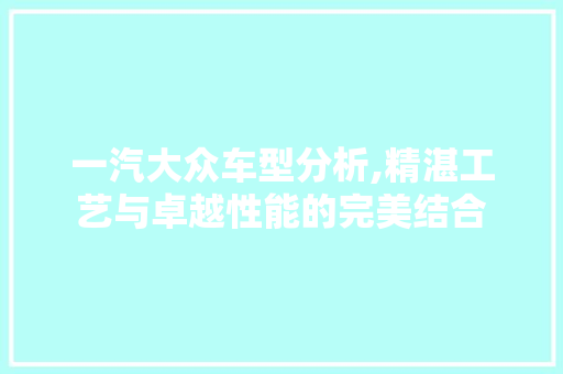 一汽大众车型分析,精湛工艺与卓越性能的完美结合