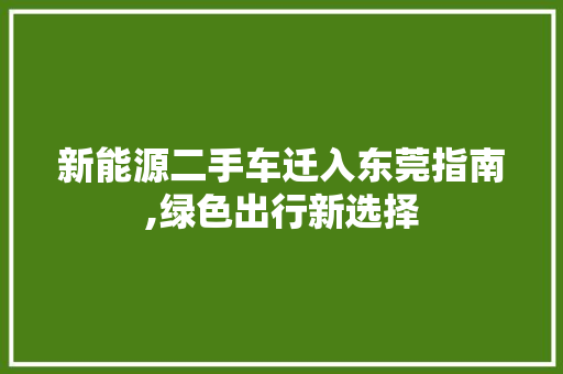 新能源二手车迁入东莞指南,绿色出行新选择