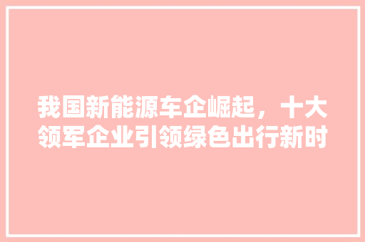 我国新能源车企崛起，十大领军企业引领绿色出行新时代