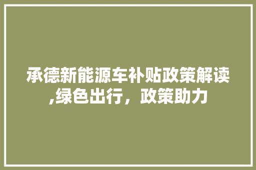 承德新能源车补贴政策解读,绿色出行，政策助力