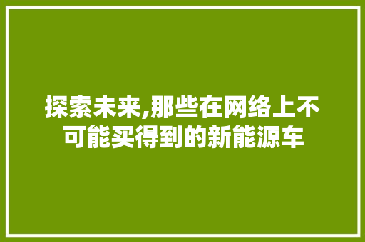 探索未来,那些在网络上不可能买得到的新能源车