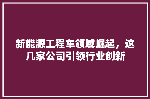 新能源工程车领域崛起，这几家公司引领行业创新