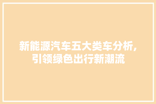 新能源汽车五大类车分析,引领绿色出行新潮流
