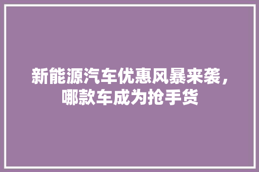 新能源汽车优惠风暴来袭，哪款车成为抢手货 新能源汽车
