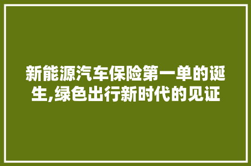 新能源汽车保险第一单的诞生,绿色出行新时代的见证