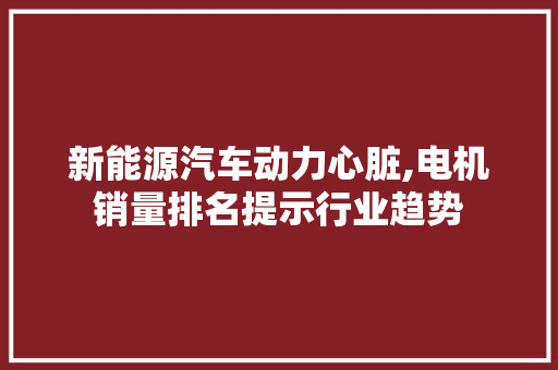 新能源汽车动力心脏,电机销量排名提示行业趋势