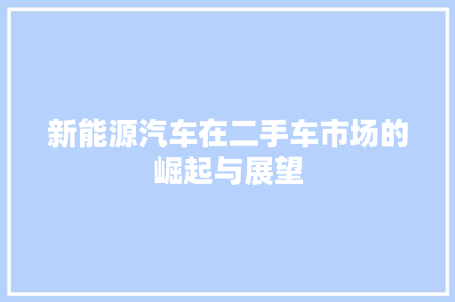 新能源汽车在二手车市场的崛起与展望