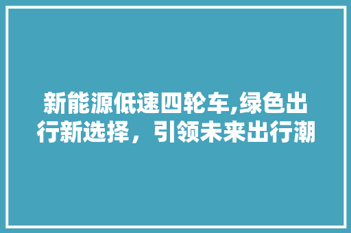新能源低速四轮车,绿色出行新选择，引领未来出行潮流